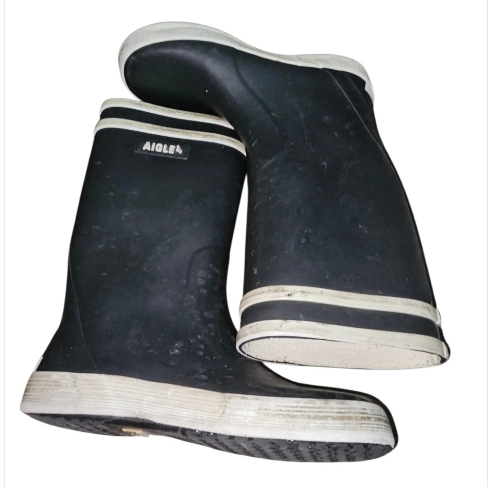 Aigle Black and White Tall Boots